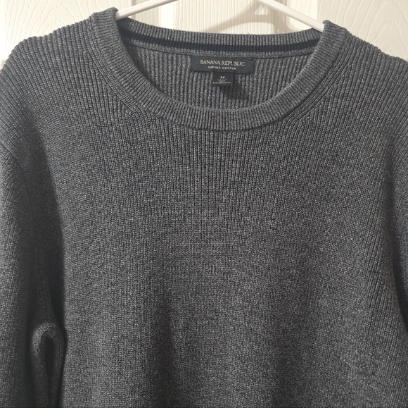 Banana Republic Supima Cotton Cable Knit Crewneck Sweater, Dark Gray, EUC! - Picture 3 of 11